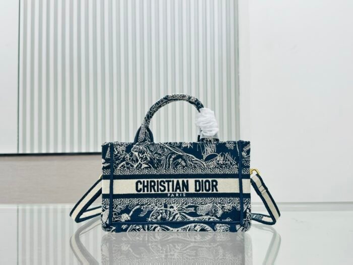 Dior Book Tote Mini Black And Blue Tiger Embroider Shoulder Bag Handbag - Image 1