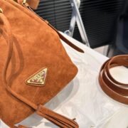 Prada Suede Bucket Bag - Image 6