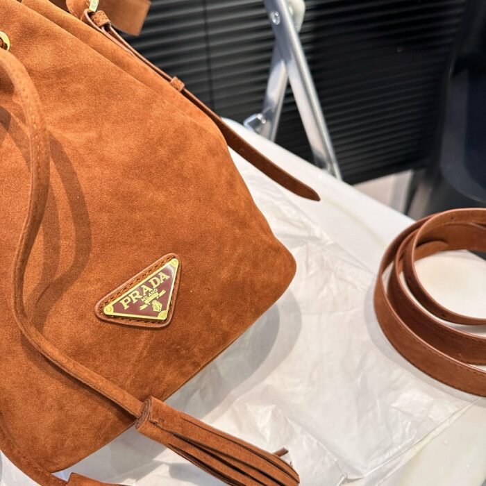 Prada Suede Bucket Bag - Image 6