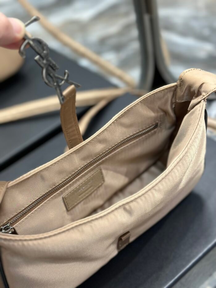 Saint Laurent 10A Handbag Shoulder Bag Top Mirror Quality Version Apricot Silver Buckle with Black Trim Nylon - Image 6