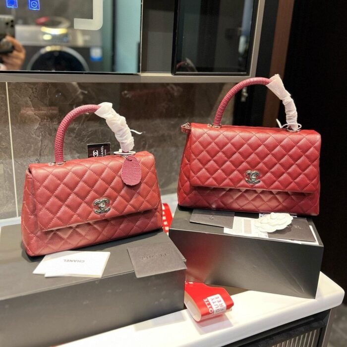 Chanel Coco Handle Quilted Lizard Handle Bag Caviar Leather Silver Hardware - Image 18