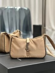 Saint Laurent 10A Handbag Shoulder Bag Top Mirror Quality Version Apricot Silver Buckle with Black Trim Nylon