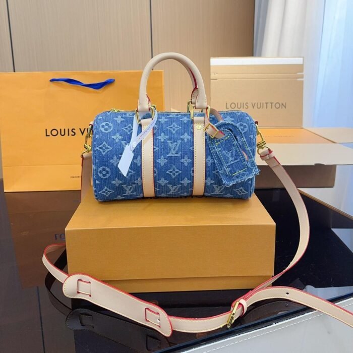 ⁦Louis Vuitton LV Keepall 25 Denim Handbag Shoulder Bag⁩ - الصورة ⁦1⁩