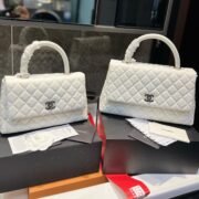 Chanel Coco Handle Quilted Lizard Handle Bag Caviar Leather Silver Hardware