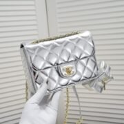 ⁦Chanel 24c CF Stars Bag Patent Leather Silver Shoulder Bag Handbag⁩ - الصورة ⁦5⁩