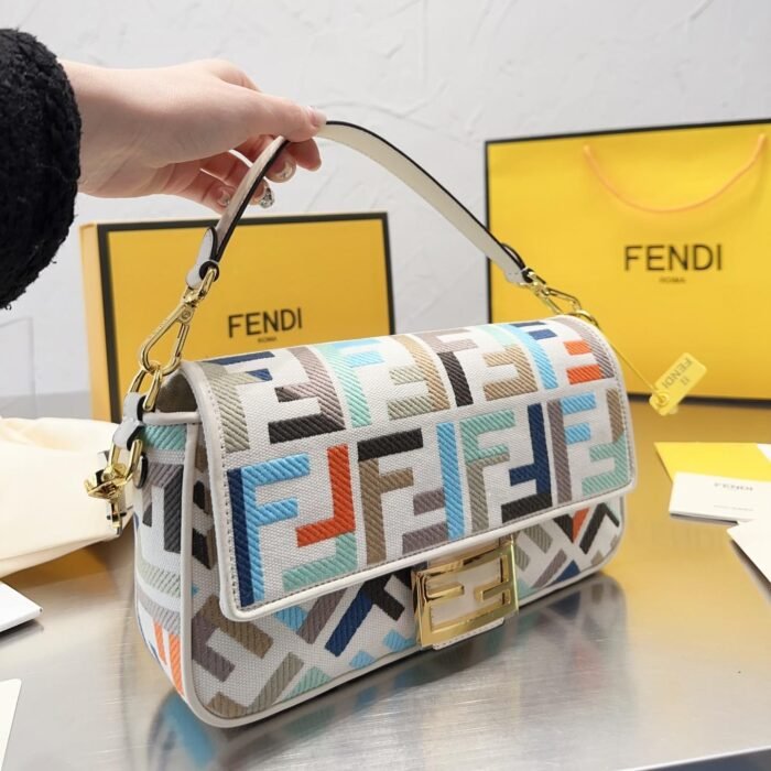 FENDI Baguette Multicolor canvas bag with FF embroidery - Image 4