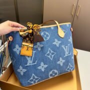 ⁦Louis Vuitton LV Denim Neverfull Shoulder Bag Handbag⁩ - الصورة ⁦3⁩