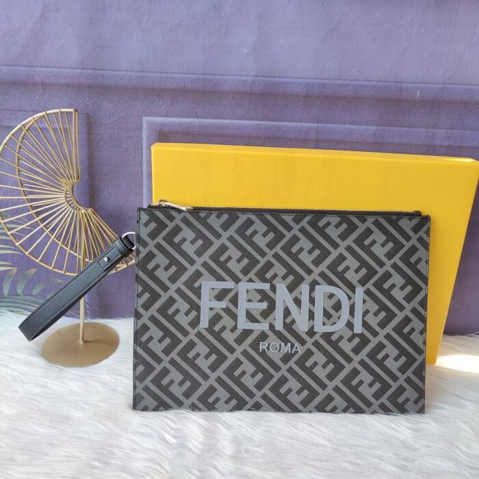 Fendi Embossed FF Pattern Clutch Bag - Image 7