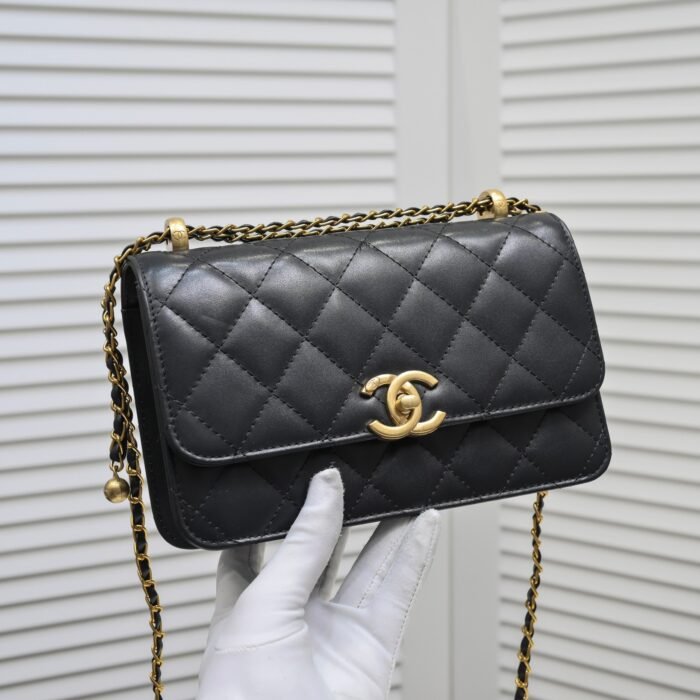 ⁦Chanel WOC Double Gold Ball Chain Shoulder Bag Handbag⁩ - الصورة ⁦5⁩