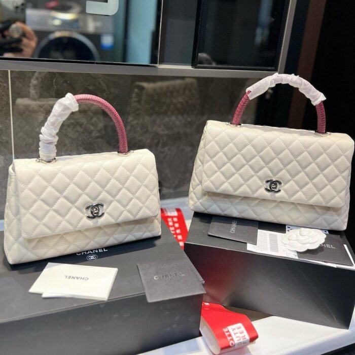 Chanel Coco Handle Quilted Lizard Handle Bag Caviar Leather Silver Hardware - Image 19