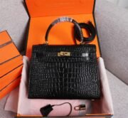 ⁦Hermes Kelly Gold Buckle Bag-Crocodile Handbag Shoulder Bag⁩ - الصورة ⁦15⁩