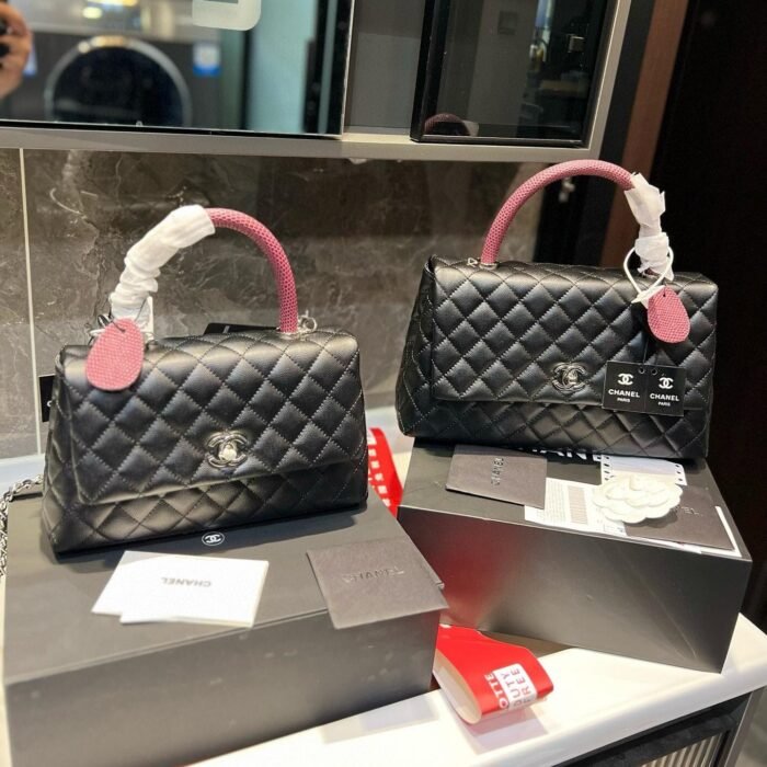 Chanel Coco Handle Quilted Lizard Handle Bag Caviar Leather Silver Hardware - Image 17