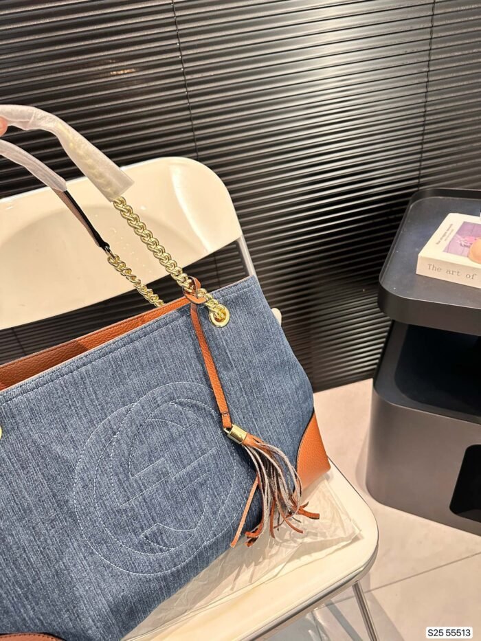 ⁦Gucci Denim Tote Bag Shoulder Bag Handbag⁩ - الصورة ⁦5⁩
