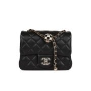 Chanel Lambskin Quilted Enamel CC Pearl Crush Mini Flap Black Shoulder Bag