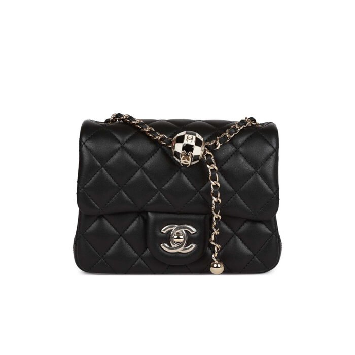 Chanel Lambskin Quilted Enamel CC Pearl Crush Mini Flap Black Shoulder Bag - Image 1