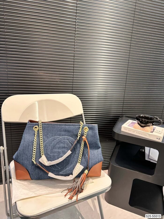 ⁦Gucci Denim Tote Bag Shoulder Bag Handbag⁩ - الصورة ⁦3⁩
