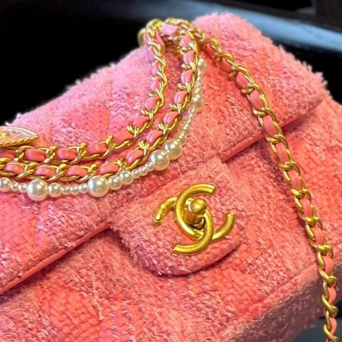 Chanel 24SS Pearl Tweed Square Flap Bag - Image 7