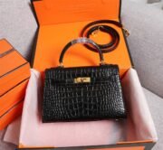 ⁦Hermes Kelly Gold Buckle Bag-Crocodile Handbag Shoulder Bag⁩ - الصورة ⁦6⁩