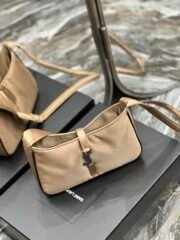 Saint Laurent 10A Handbag Shoulder Bag Top Mirror Quality Version Apricot Silver Buckle with Black Trim Nylon - Image 5