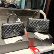 Chanel Coco Handle Quilted Lizard Handle Bag Caviar Leather Silver Hardware - Image 15