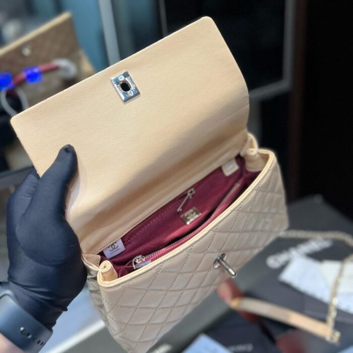 Chanel Coco Handle Quilted Lizard Handle Bag Caviar Leather Silver Hardware - Image 14