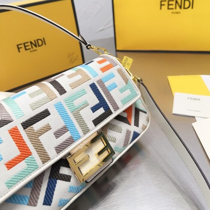 FENDI Baguette Multicolor canvas bag with FF embroidery - Image 5