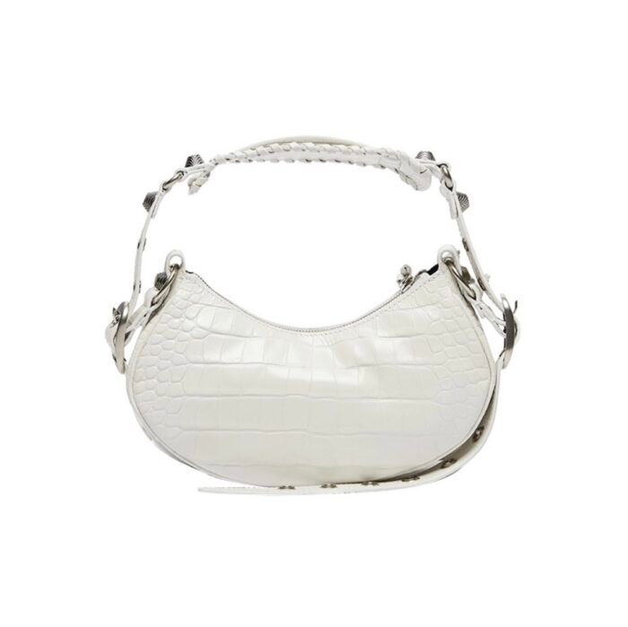⁦BALENCIAGA Le Cagole XS studded crinkled-leather shoulder bag White⁩ - الصورة ⁦3⁩