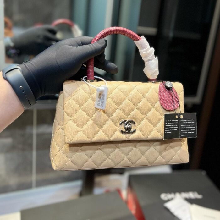 Chanel Coco Handle Quilted Lizard Handle Bag Caviar Leather Silver Hardware - Image 3