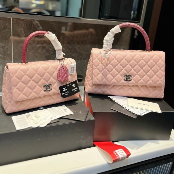 Chanel Coco Handle Quilted Lizard Handle Bag Caviar Leather Silver Hardware - Image 7