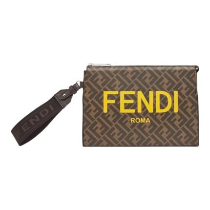 Fendi Old Flower LogoFF Zip Handbag Clutch Bag