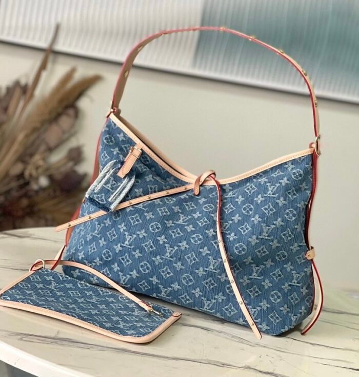 ⁦Louis Vuitton LV CARRYALL Denim Shoulder Bag Tote Bag M46855 Top quality⁩ - الصورة ⁦2⁩