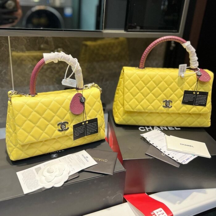 Chanel Coco Handle Quilted Lizard Handle Bag Caviar Leather Silver Hardware - Image 20