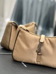 Saint Laurent 10A Handbag Shoulder Bag Top Mirror Quality Version Apricot Silver Buckle with Black Trim Nylon - Image 4