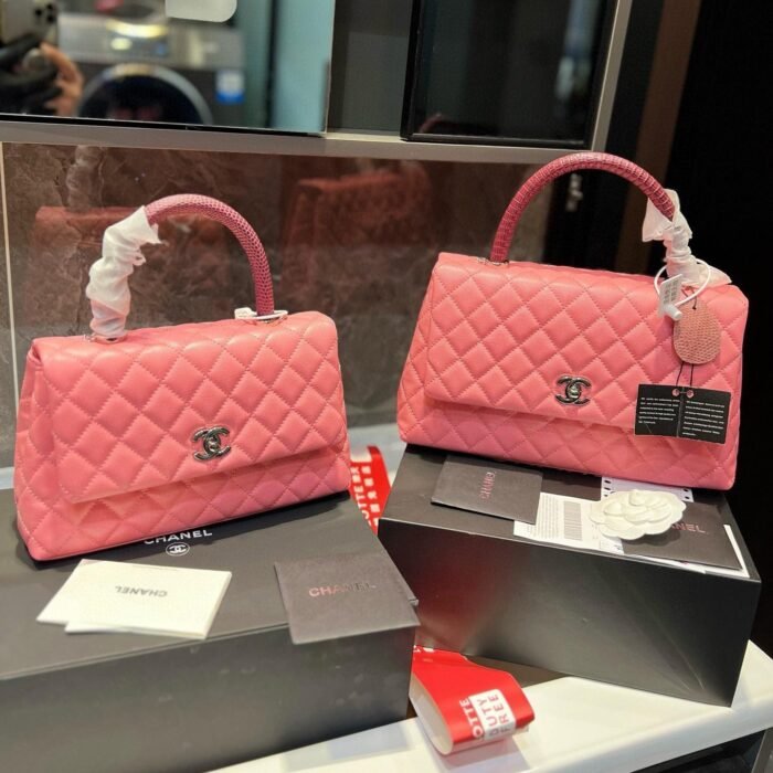 Chanel Coco Handle Quilted Lizard Handle Bag Caviar Leather Silver Hardware - Image 16