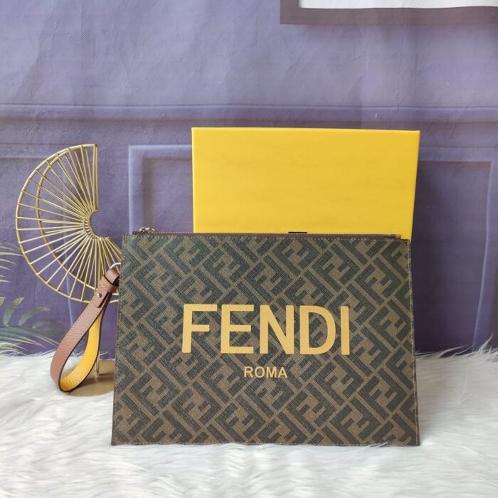 Fendi Embossed FF Pattern Clutch Bag - Image 9
