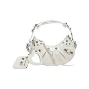 BALENCIAGA Le Cagole XS studded crinkled-leather shoulder bag White