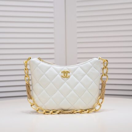 Chanel 23A Fringed Gold Chain Hobo Underarm Shoulder Bag Handbag