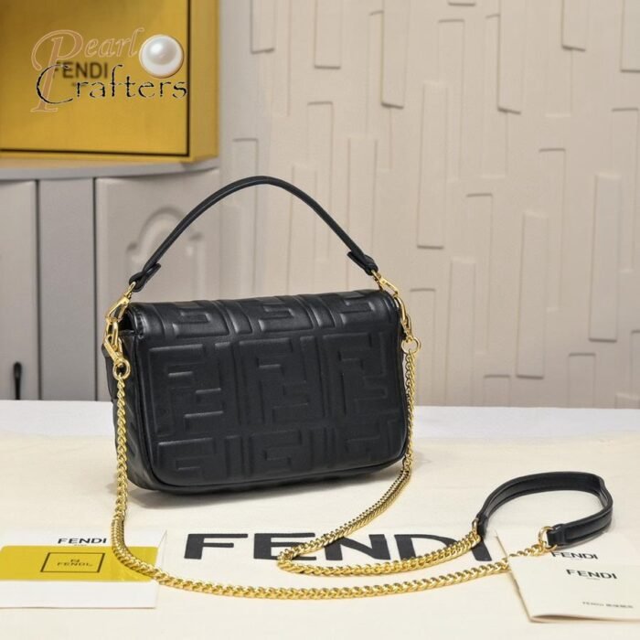 Fendi Baguette Mini Black nappa leather bag with FF motif Shoulder Crossbody Bag - Image 2