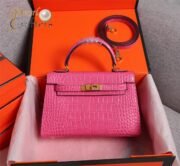 ⁦Hermes Kelly Gold Buckle Bag-Crocodile Handbag Shoulder Bag⁩ - الصورة ⁦10⁩