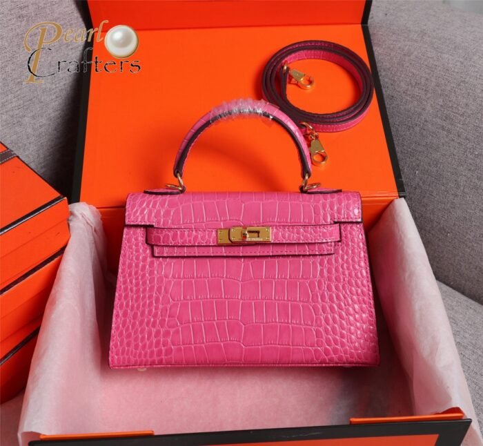 ⁦Hermes Kelly Gold Buckle Bag-Crocodile Handbag Shoulder Bag⁩ - الصورة ⁦10⁩