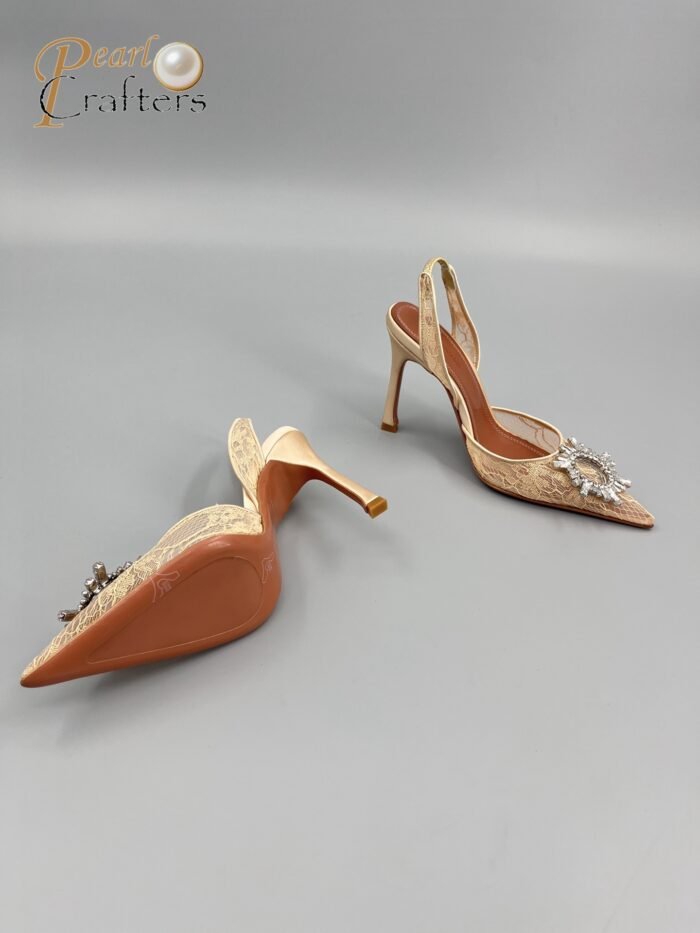 Amina Muaddi Sunflower Crystal Embellished Lace Up Heels Sandals Slipper Shoes - Image 4