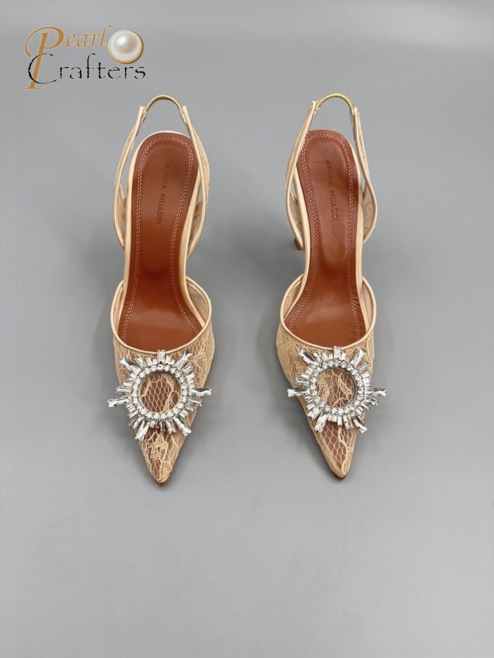 Amina Muaddi Sunflower Crystal Embellished Lace Up Heels Sandals Slipper Shoes - Image 6