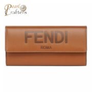 Fendi Roma Logo Embossed Long Flap Calfskin Wallet Handbag