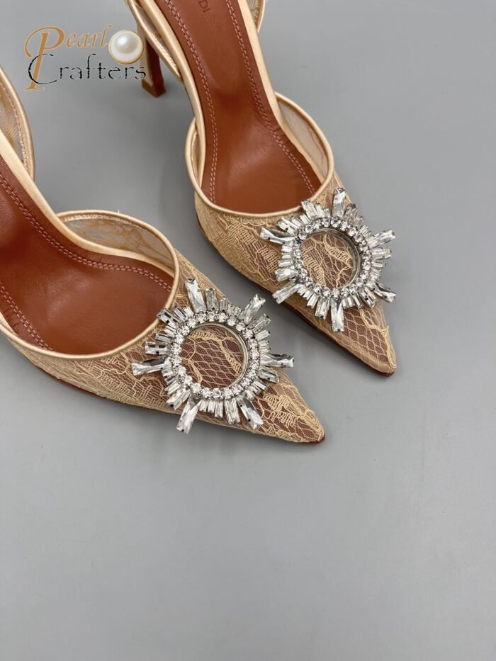Amina Muaddi Sunflower Crystal Embellished Lace Up Heels Sandals Slipper Shoes - Image 9