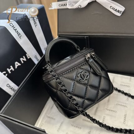 Chanel CC Double Gold Ball Cosmetic Case All Black Bag