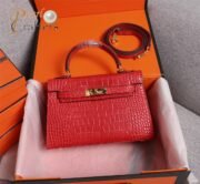 ⁦Hermes Kelly Gold Buckle Bag-Crocodile Handbag Shoulder Bag⁩ - الصورة ⁦14⁩
