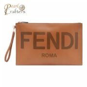 Fendi Logo Embossed Calfskin Clutch Bag