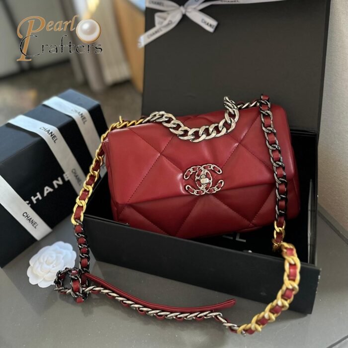 ⁦CHANEL 19 Flap Bag Chain Strap Shoulder Bag 0⁩ - الصورة ⁦17⁩