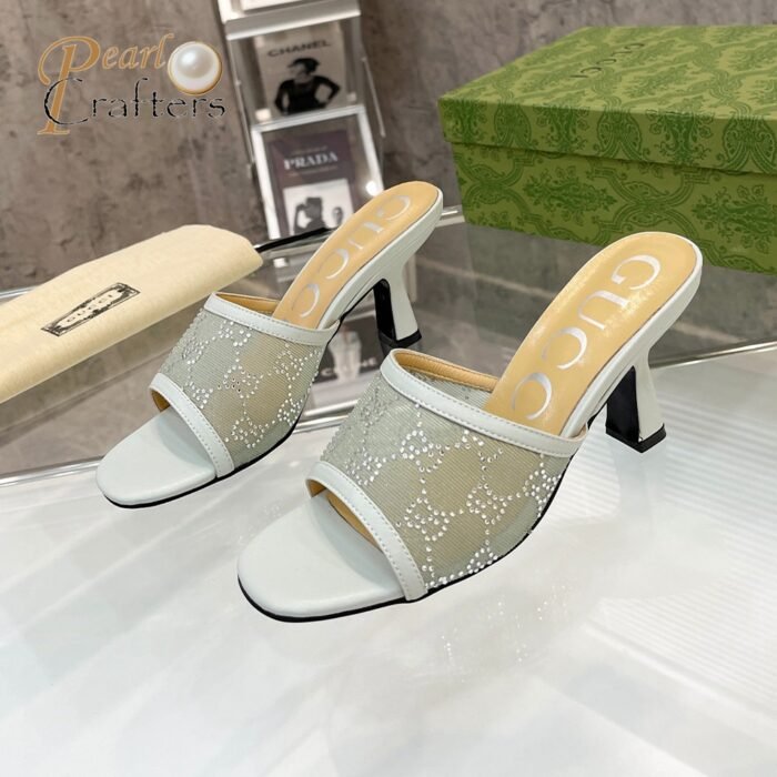 ⁦Gucci Mesh High heel Sandals Slide Sandal⁩ - الصورة ⁦5⁩