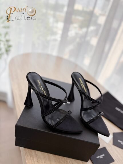 Saint Laurent YSL Full Diamond Heeled Sandals Shoes